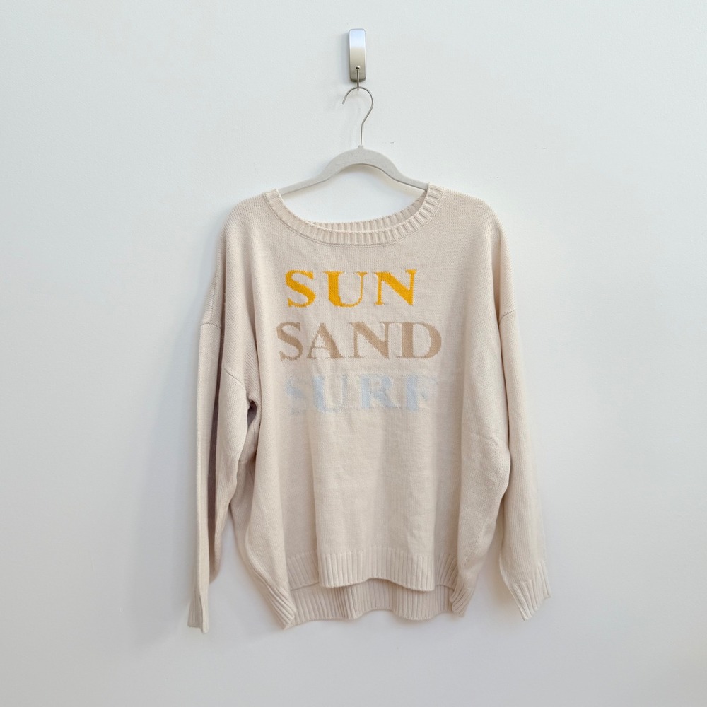 Saltwater Luxe SUN SAND SURF Sweater Cream Graphic Knit XL NWT - Picture 2 of 9